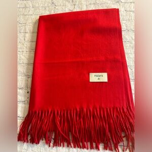 HALARA RED VERY SOFT FRINGE WRAP SCARF CHIC AND ELEGANT STYLE O/S